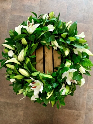 White Lily and Foliage Wreath