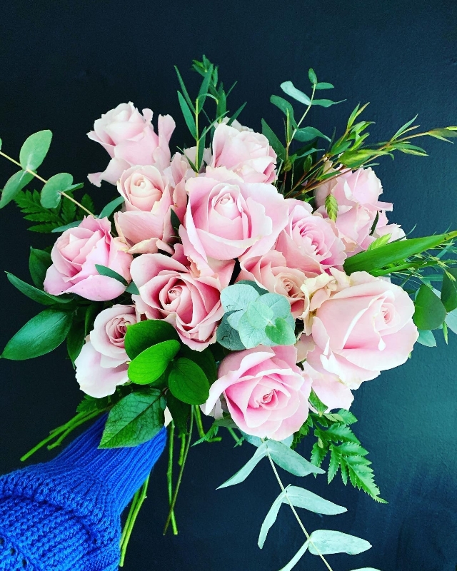 Dozen Pink Rose Hand tied Bouquet