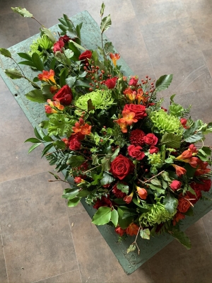 Woodland Red and Green Single Ended Casket Spray