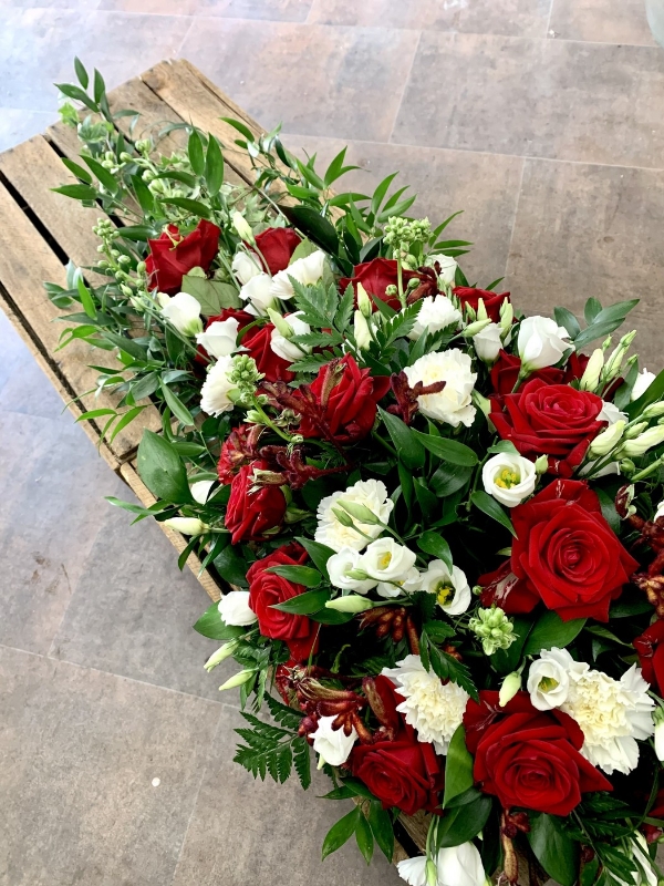 Red and White Single Ended Casket Spray